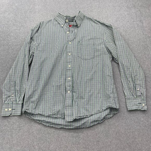 Izod Shirt Mens Large Green Blue Plaid Button Front Preppy Long Sleeve - Picture 1 of 10